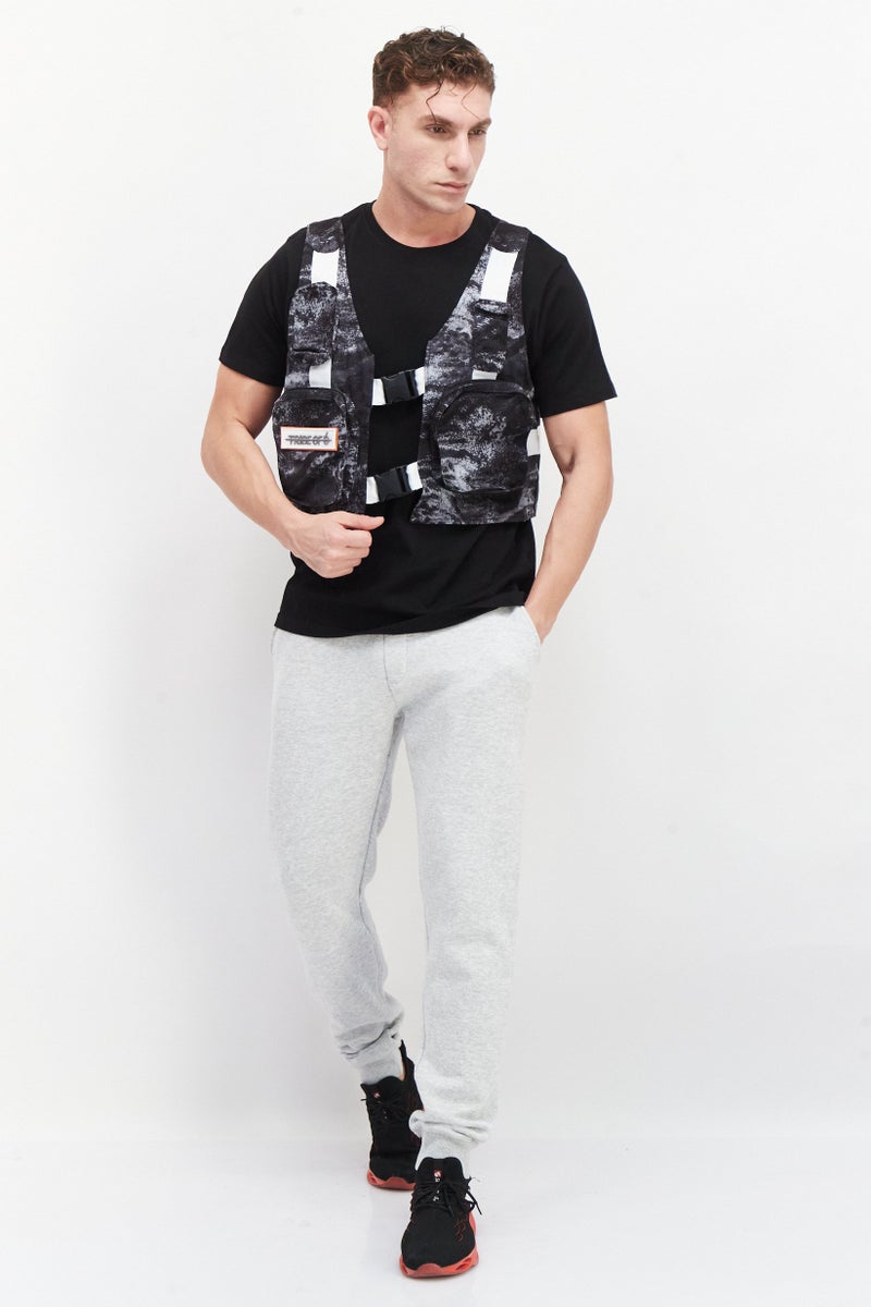 TRIBE OF 6 Men Embroidered Logo Vest Jacket, Black - Image 4